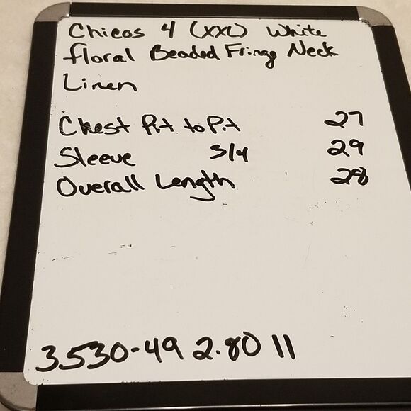 Chico's 4 (XXL) Top 100% Linen Knit Floral Tunic Beaded Fringe Beach Coastal - Picture 8 of 8